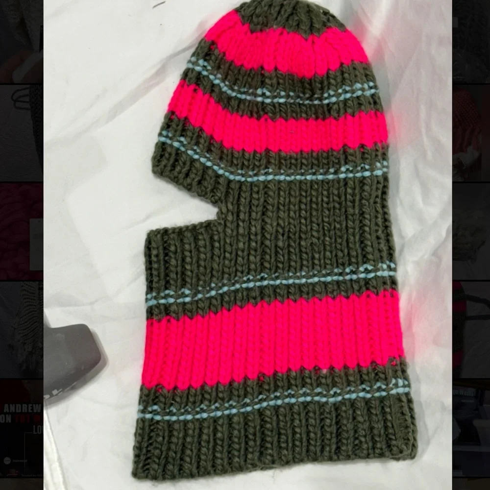 Pink and Green Striped Knit Balaclava